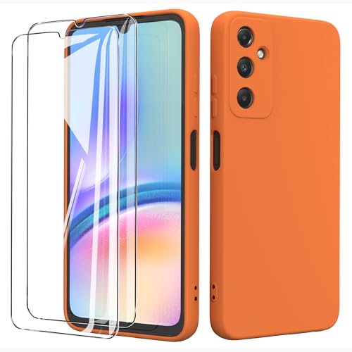 binandteam Hülle für Samsung Galaxy A05S 4G mit 2 Stück Schutzfolie Handyhülle,Dünne Weiche TPU Stoßfeste Flüssigsilikonhülle Silikonhülle, Anti-Scratch mit Microfiber Schutzhülle - Orange von binandteam
