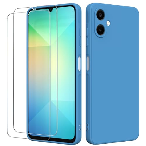 binandteam Hülle für Samsung Galaxy A06 4G mit 2 Stück Schutzfolie Handyhülle,Dünne Weiche TPU Stoßfeste Flüssigsilikonhülle Silikonhülle, Anti-Scratch mit Microfiber Schutzhülle - Blau von binandteam