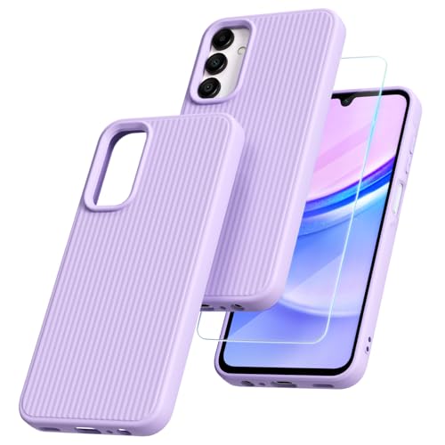 binandteam Hülle für Samsung Galaxy A15 4G / 5G mit 1 Stück Hartglas, Flüssige Silikon Stoßfest Dünn Weiche TPU Bumper Cover mit Mikrofaserfutter Handyhülle für Samsung Galaxy A15 4G / 5G - Violett von binandteam