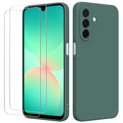 binandteam Hülle für Samsung Galaxy A26 5G mit 2 Stück Schutzfolie Handyhülle,Dünne Weiche TPU Stoßfeste Flüssigsilikonhülle Silikonhülle, Anti-Scratch mit Microfiber Schutzhülle - Dunkelgrün von binandteam