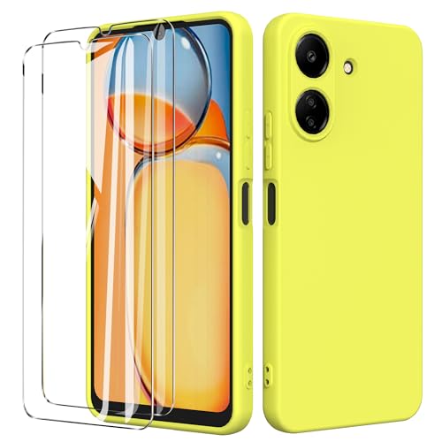 binandteam Hülle für Xiaomi Redmi 13C 4G mit 2 Stück Schutzfolie Handyhülle,Dünne Weiche TPU Stoßfeste Flüssigsilikonhülle Silikonhülle, Anti-Scratch mit Microfiber Schutzhülle - Gelb von binandteam