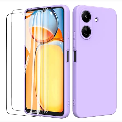 binandteam Hülle für Xiaomi Redmi 13C 4G mit 2 Stück Schutzfolie Handyhülle,Dünne Weiche TPU Stoßfeste Flüssigsilikonhülle Silikonhülle, Anti-Scratch mit Microfiber Schutzhülle - Lila von binandteam