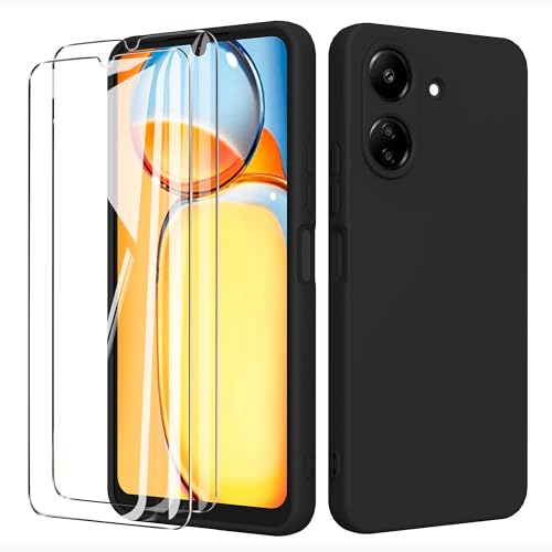 binandteam Hülle für Xiaomi Redmi 13C 4G mit 2 Stück Schutzfolie Handyhülle,Dünne Weiche TPU Stoßfeste Flüssigsilikonhülle Silikonhülle, Anti-Scratch mit Microfiber Schutzhülle - Schwarz von binandteam