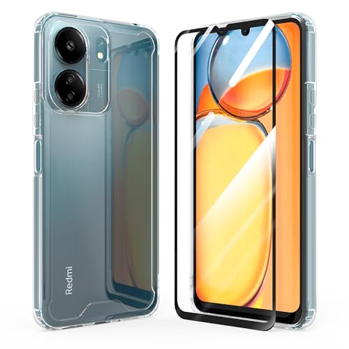binandteam Hülle für Xiaomi Redmi 13C 4G Schutzhülle mit Schutzfolie,Transparent Weiche TPU Silikon Bumper und PC Hardcase Stoßfeste Handyhülle für Xiaomi Redmi 13C 4G (6.74") - Transparent von binandteam