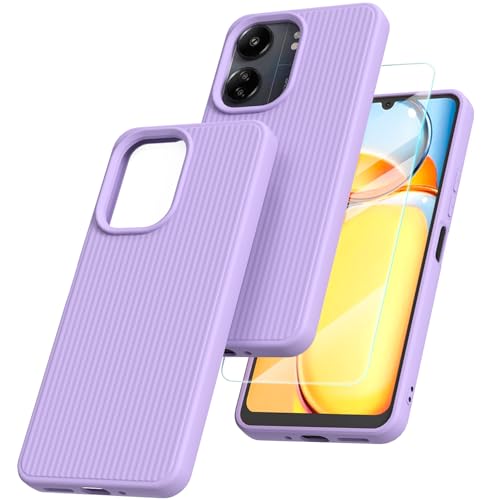 binandteam Hülle für Xiaomi Redmi 13C 4G mit 1 Stück Hartglas, Flüssige Silikon Stoßfest Dünn Weiche TPU Bumper Cover mit Mikrofaserfutter Handyhülle für Xiaomi Redmi 13C 4G - Violett von binandteam