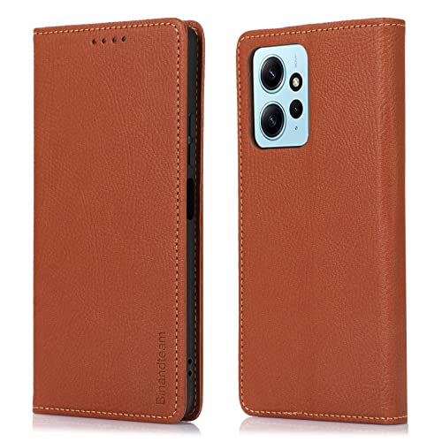 binandteam Hülle Xiaomi Redmi Note 12 4G Handyhülle,Premium Pu Lederhülle mit für mehrere Karten, Magnet Klappbar Flip stoßfest Case Cover Schutzhülle - Braun von binandteam
