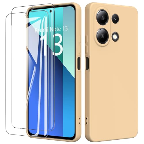 binandteam Hülle für Xiaomi Redmi Note 13 4G mit 2 Stück Schutzfolie Handyhülle,Dünne Weiche TPU Stoßfeste Flüssigsilikonhülle Silikonhülle, Anti-Scratch mit Microfiber Schutzhülle - Beige von binandteam
