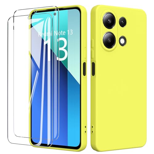 binandteam Hülle für Xiaomi Redmi Note 13 4G mit 2 Stück Schutzfolie Handyhülle,Dünne Weiche TPU Stoßfeste Flüssigsilikonhülle Silikonhülle, Anti-Scratch mit Microfiber Schutzhülle - Gelb von binandteam