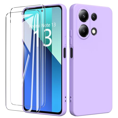 binandteam Hülle für Xiaomi Redmi Note 13 4G mit 2 Stück Schutzfolie Handyhülle,Dünne Weiche TPU Stoßfeste Flüssigsilikonhülle Silikonhülle, Anti-Scratch mit Microfiber Schutzhülle - Lila von binandteam