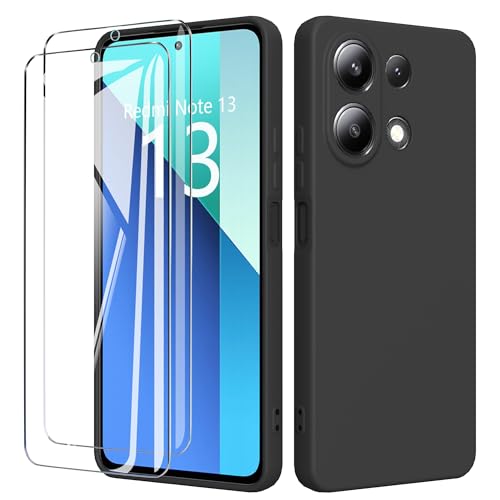 binandteam Hülle für Xiaomi Redmi Note 13 4G mit 2 Stück Schutzfolie Handyhülle,Dünne Weiche TPU Stoßfeste Flüssigsilikonhülle Silikonhülle, Anti-Scratch mit Microfiber Schutzhülle - Schwarz von binandteam