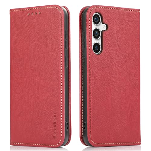 binandteam Hülle Samsung Galaxy S23 FE 5G Handyhülle,Premium Pu Lederhülle mit für mehrere Karten, Magnet Klappbar Flip stoßfest Case Cover Schutzhülle - Rot von binandteam