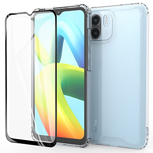 binandteam Transparent Hülle für Xiaomi Redmi A1 / Redmi A2 4G mit Panzerfolie,Weiche TPU Silikon Bumper Schutzhülle und PC Hardcase Stoßfeste Handyhülle für Xiaomi Redmi A1 / Redmi A2 4G-Transparent von binandteam