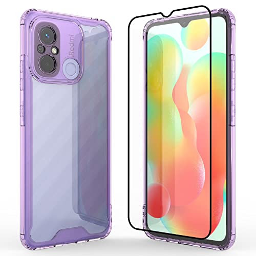 binandteam Transparente Hülle für Xiaomi Redmi 12C/11A mit Schutzfolie aus gehärtetem Glas,weicher TPU-Silikon-Stoßstangenabdeckung und Stoßfester Handyhülle für Xiaomi Redmi 12C/11A - Lila von binandteam