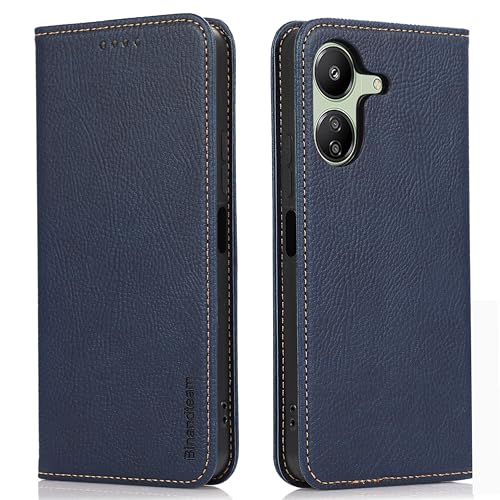 binandteam Hülle Xiaomi Redmi 13C 4G Handyhülle,Premium Pu Lederhülle mit für mehrere Karten, Magnet Klappbar Flip stoßfest Case Cover Schutzhülle - Blau von binandteam