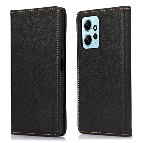 binandteam Hülle Xiaomi Redmi Note 12 4G Handyhülle,Premium Pu Lederhülle mit für mehrere Karten, Magnet Klappbar Flip stoßfest Case Cover Schutzhülle - Schwarz von binandteam