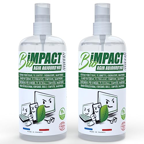 Bildschirmreiniger für PC, Fernseher, Smartphone, Brille, Laptop, 2 x 500 ml, Reinigungsspray, Zertifiziert von Ecocert von bioimpact