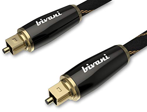 bivani Premium 1 Meter Toslink Glasfaser Kabel - S/PDIF HQ Lichtwellenleiter - Optisch digitales Audiokabel -Lichtleiterkabel, vergoldete Stecker, Zinklegierung, Nylongewebe - Elite Series - 1M von bivani