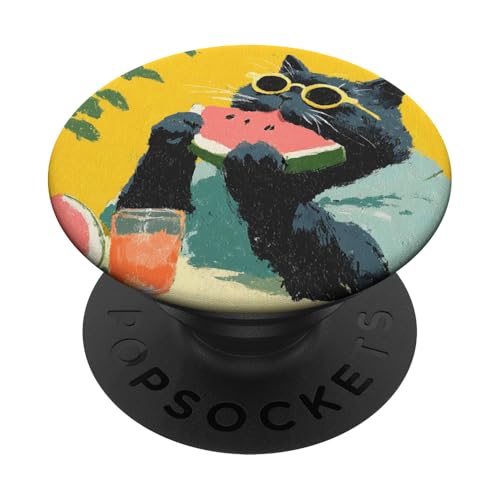 Girly | weiße Katze | Sonnenbrille | schwarze Katze mit Wasserzitrone PopSockets Klebender PopGrip von black / white cat cute theme