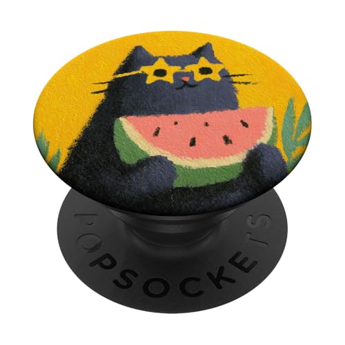 Girly | weiße Katze | Sonnenbrille | schwarze Katze mit Wasserzitrone PopSockets Klebender PopGrip von black / white cat cute theme