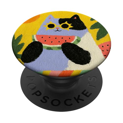 Girly | weiße Katze | Sonnenbrille | schwarze Katze mit Wasserzitrone PopSockets Klebender PopGrip von black / white cat cute theme