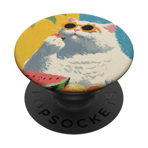 Girly | weiße Katze | Sonnenbrille | schwarze Katze mit Wasserzitrone PopSockets Klebender PopGrip von black / white cat cute theme