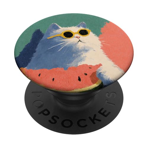 Girly | weiße Katze | Sonnenbrille | schwarze Katze mit Wasserzitrone PopSockets Klebender PopGrip von black / white cat cute theme