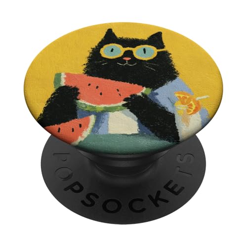 Girly | weiße Katze | Sonnenbrille | schwarze Katze mit Wasserzitrone PopSockets Klebender PopGrip von black / white cat cute theme