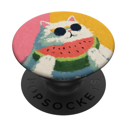 Girly | weiße Katze | Sonnenbrille | schwarze Katze mit Wasserzitrone PopSockets Klebender PopGrip von black / white cat cute theme