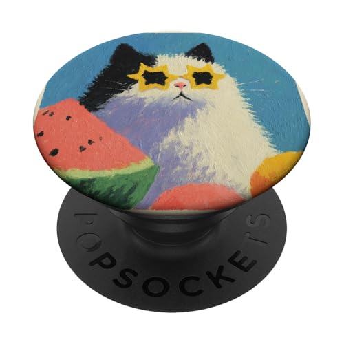 Girly | weiße Katze | Sonnenbrille | schwarze Katze mit Wasserzitrone PopSockets Klebender PopGrip von black / white cat cute theme