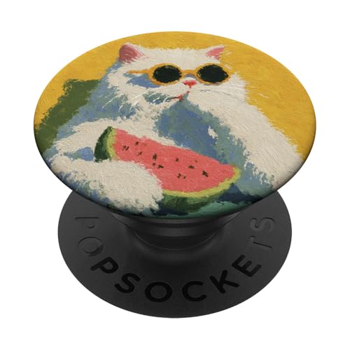 Girly | weiße Katze | Sonnenbrille | schwarze Katze mit Wasserzitrone PopSockets Klebender PopGrip von black / white cat cute theme