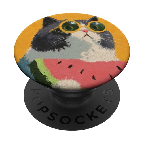 Girly | weiße Katze | Sonnenbrille | schwarze Katze mit Wasserzitrone PopSockets Klebender PopGrip von black / white cat cute theme