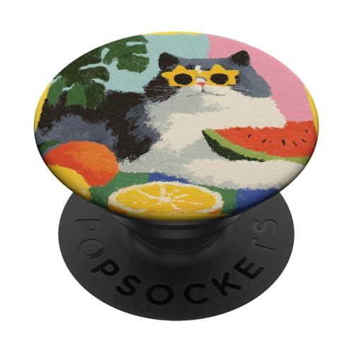 Girly | weiße Katze | Sonnenbrille | schwarze Katze mit Wasserzitrone PopSockets Klebender PopGrip von black / white cat cute theme