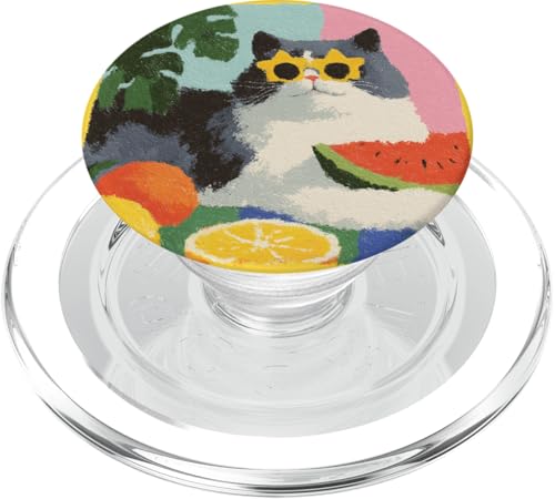 Girly | weiße Katze | Sonnenbrille | schwarze Katze mit Wasserzitrone PopSockets PopGrip für MagSafe von black / white cat cute theme