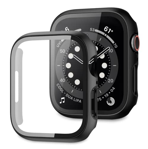 blackKoala Hard Schutz Hülle, Displayschutzfolie Kompatibel mit Apple Watch Series, TPU Panzerfolie, blasenfreie Gehäuse, Cover Case, Glas Displayschutz für iWatch Series (44mm, Black) von blackKoala