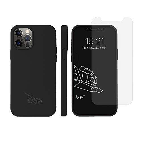 blackKoala Panther Silikonhülle mit kostenlosem Panzerglas, Handyhülle, Dünne Schutzcase, Stoßfest Silikon Case für iPhone 12/12 Pro (Schwarz) von blackKoala