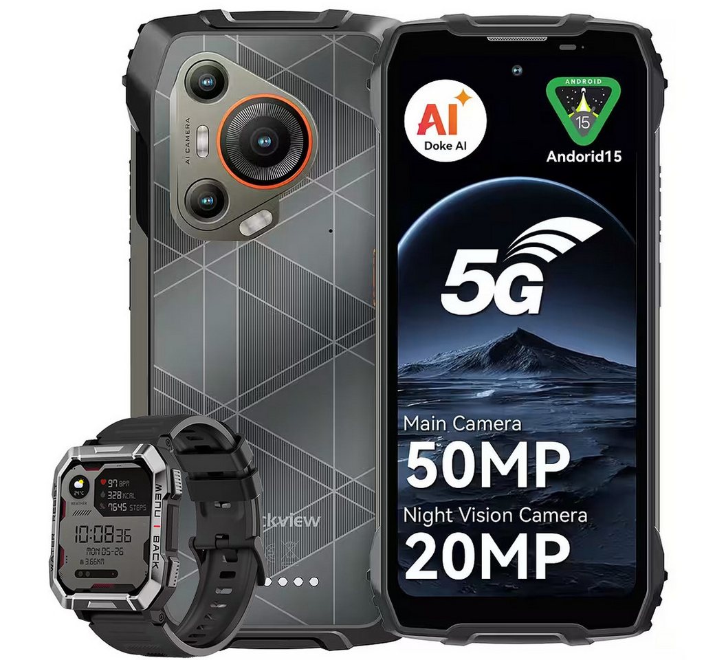 blackview BL7000 incl. W60 Smartwatch und 45W USB-Ladegerät Smartphone (50 MP Kamera, 6.78”, 2.4K, 750Nits, 120Hz, Dimensity 6300, NFC,7500mAh, 33W) von blackview