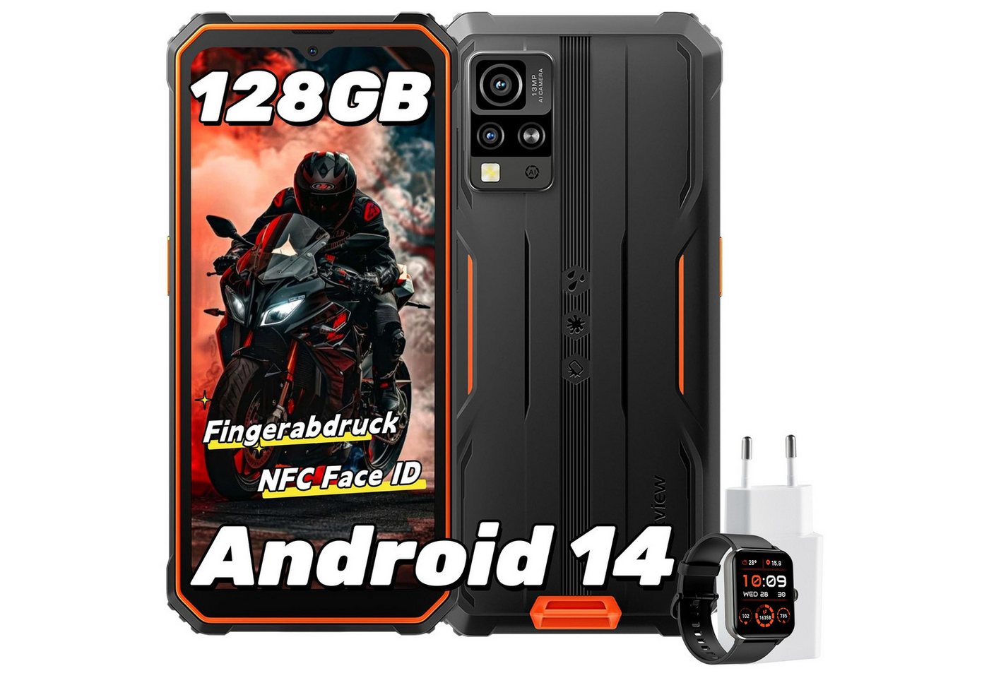 blackview BV4800Pro incl. 10W usb-ladegerät AI Smartphone (16 MP Kamera, Fingerabdruck/NFC/GPS/IP69K, 16MP+8MP, Ohne Vertrag) von blackview