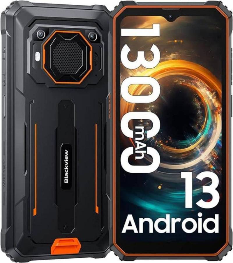 blackview BV6200Pro Orange Rugged Outdoorhandy mit 8 GB RAM und 128 GB Speicher Smartphone (16.66 cm/6.56 Zoll, 13 MP Kamera, Baustellenhandy, Dual 4G 98DB Lautsprecher) von blackview