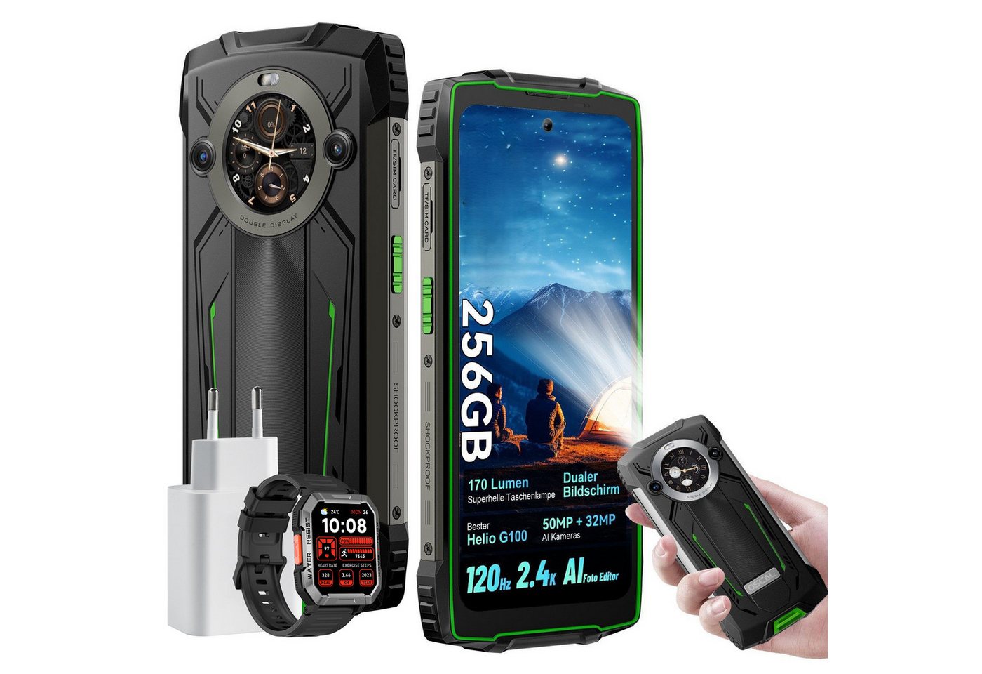 blackview BV8200 12+256GB AI incl. 45W USB-Ladegerät Smartphone (50 MP Kamera, 2.4K,45W, Helio G100, 50MP, LED Taschenlampe/IP69K/Face ID) von blackview