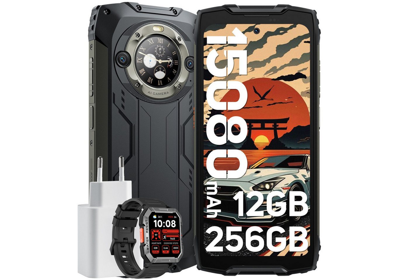 blackview BV9300Pro AI zwei Bildschirmen Ohne Vertrag incl. 45W USB-Ladegerät Smartphone (12 GB Speicherplatz, 64 MP Kamera, Zwei-Display, 2.4K, 120Hz, 15080mAh/ 33W, NFC/IP69K/FM/OTG) von blackview