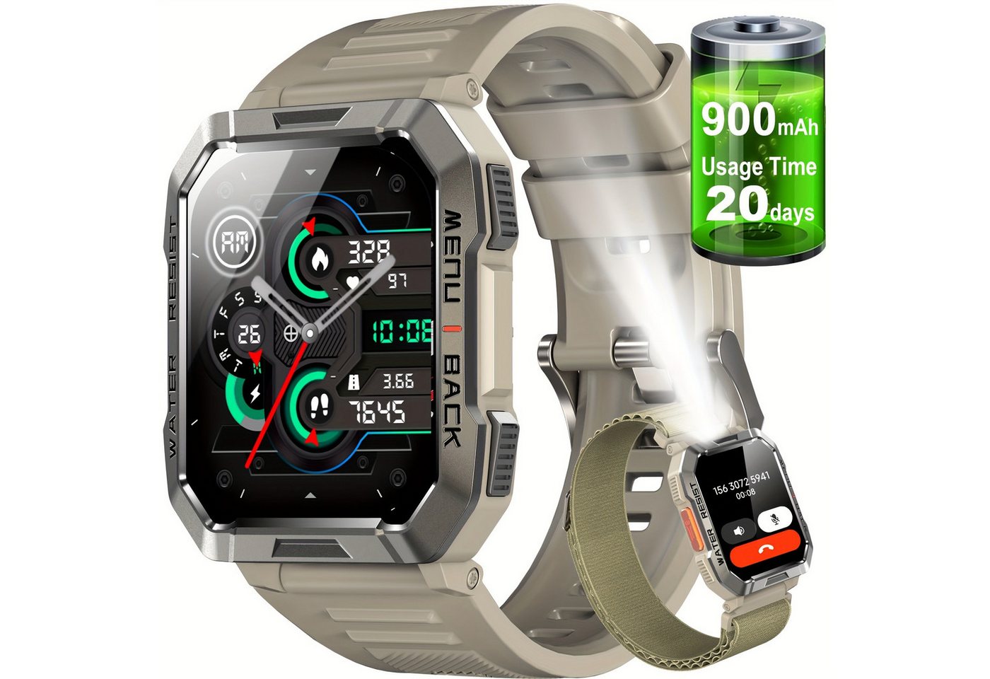 blackview Fur Herren Smartwatch (2.01 Zoll, Andriod iOS), mit Taschenlampe Kompass,SOS Unterstützt 100 Sportmodi Outdoor Sport von blackview