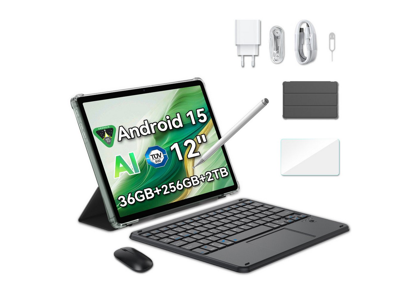blackview Mega2 (8+256) 4G incl. Stift, Maus, Tastatur, kabelgebundenes Headset Tablet (12", 256 GB, 4G (LTE), 2.4K, 120 Hz Display, Android 15, 9000mAh, LTE) von blackview