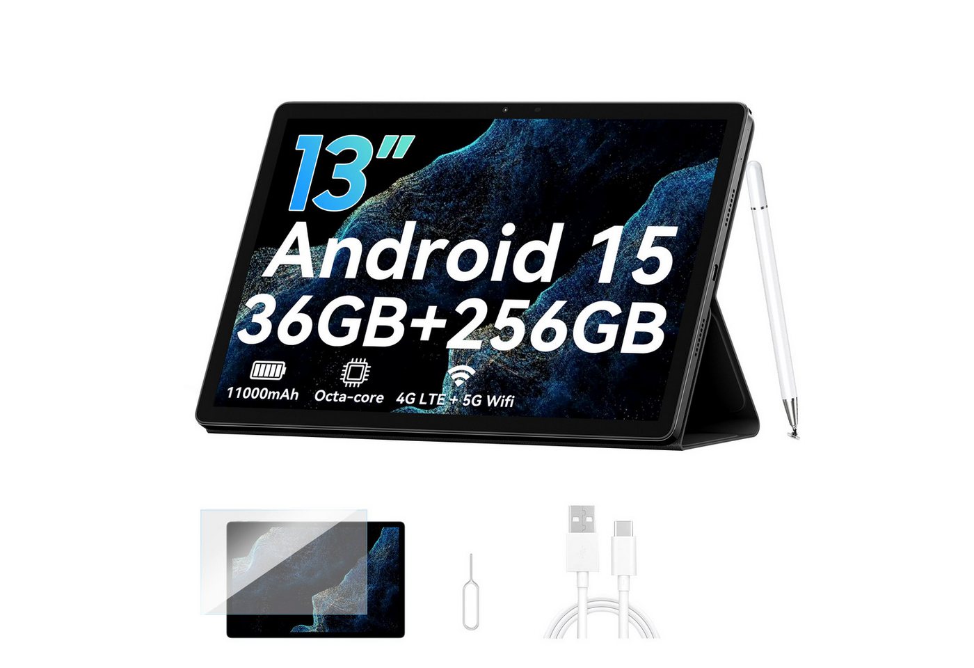 blackview Mega8 13' 4G LTE incl. Stift/Hülle Tablet (13", 256 GB, 4G(LTE), 13 zoll, Android 15, 50MP, 11000mAh, 4G LTE, T620, 256GB) von blackview