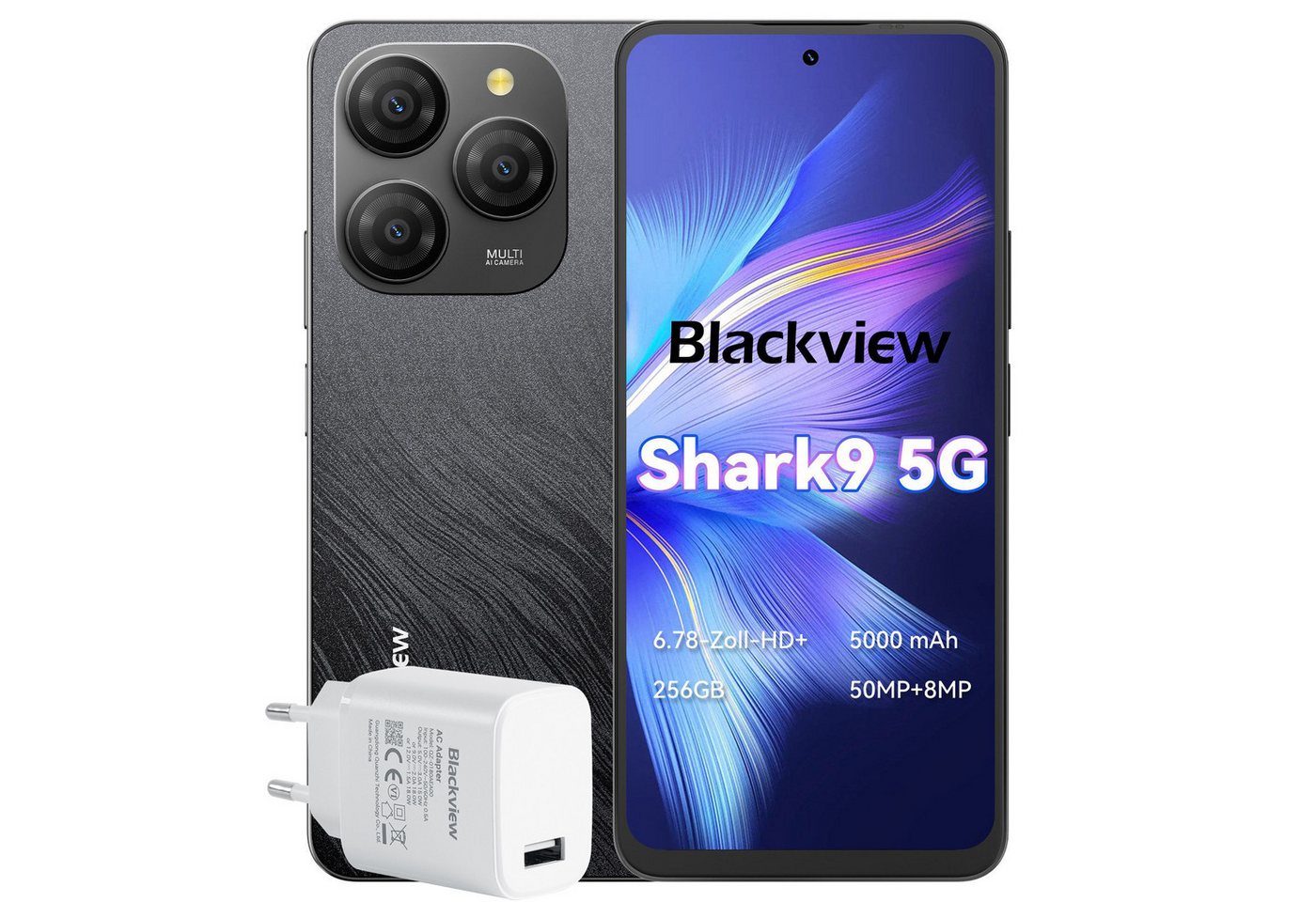 blackview Shark9 5G AI incl. 18w usb-ladegerät Smartphone (50 MP Kamera, Dual 5G, Android 14, NFC) von blackview
