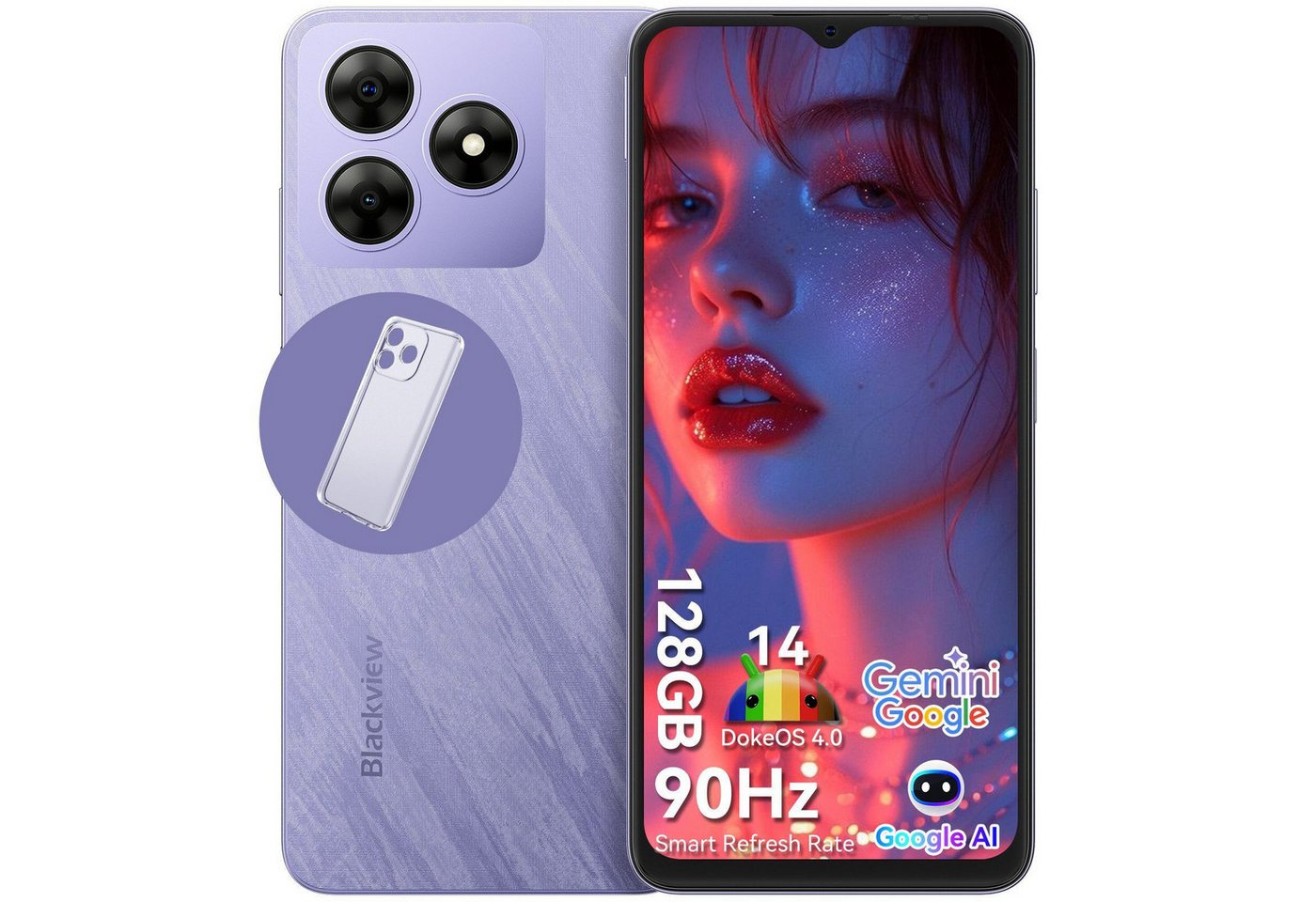 blackview Wave8 4+128GB AI ohne vertrag Smartphone (13 MP Kamera, Dual SIM 4G, Android 14, AI-Dialog) von blackview