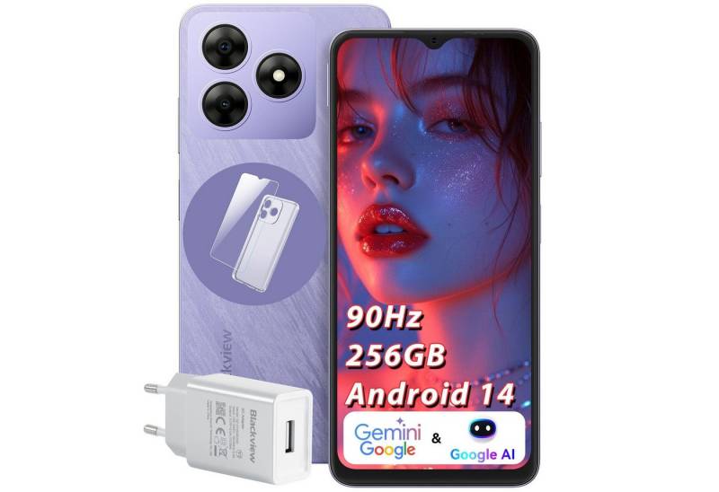 blackview Wave8 incl. 10W USB-Ladegerät AI Smartphone (256 GB Speicherplatz, Dual SIM 4G, Android 14, AI-Dialog) von blackview