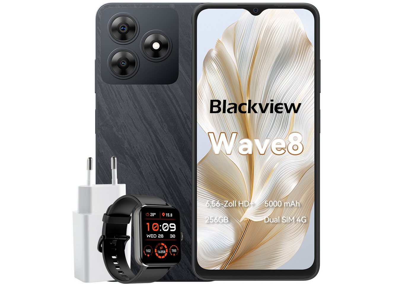 blackview Wave8 incl. 10W USB-Ladegerät und R50 Smartphone (256 GB Speicherplatz, 13 MP Kamera, Dual SIM 4G, Android 14, AI-Dialog) von blackview
