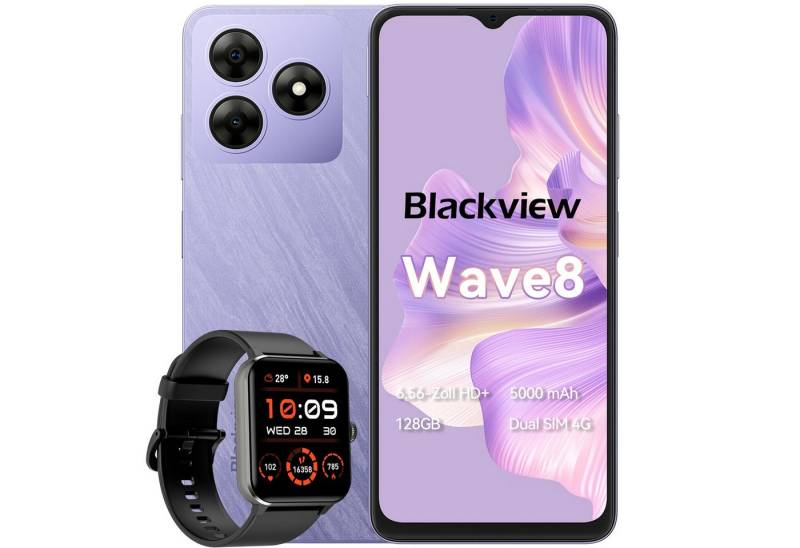 blackview Wave8 incl. R50 Smartphone (6,6 Zoll, 128 GB Speicherplatz, 13 MP Kamera, Dual SIM 4G, Android 14, AI-Dialog) von blackview