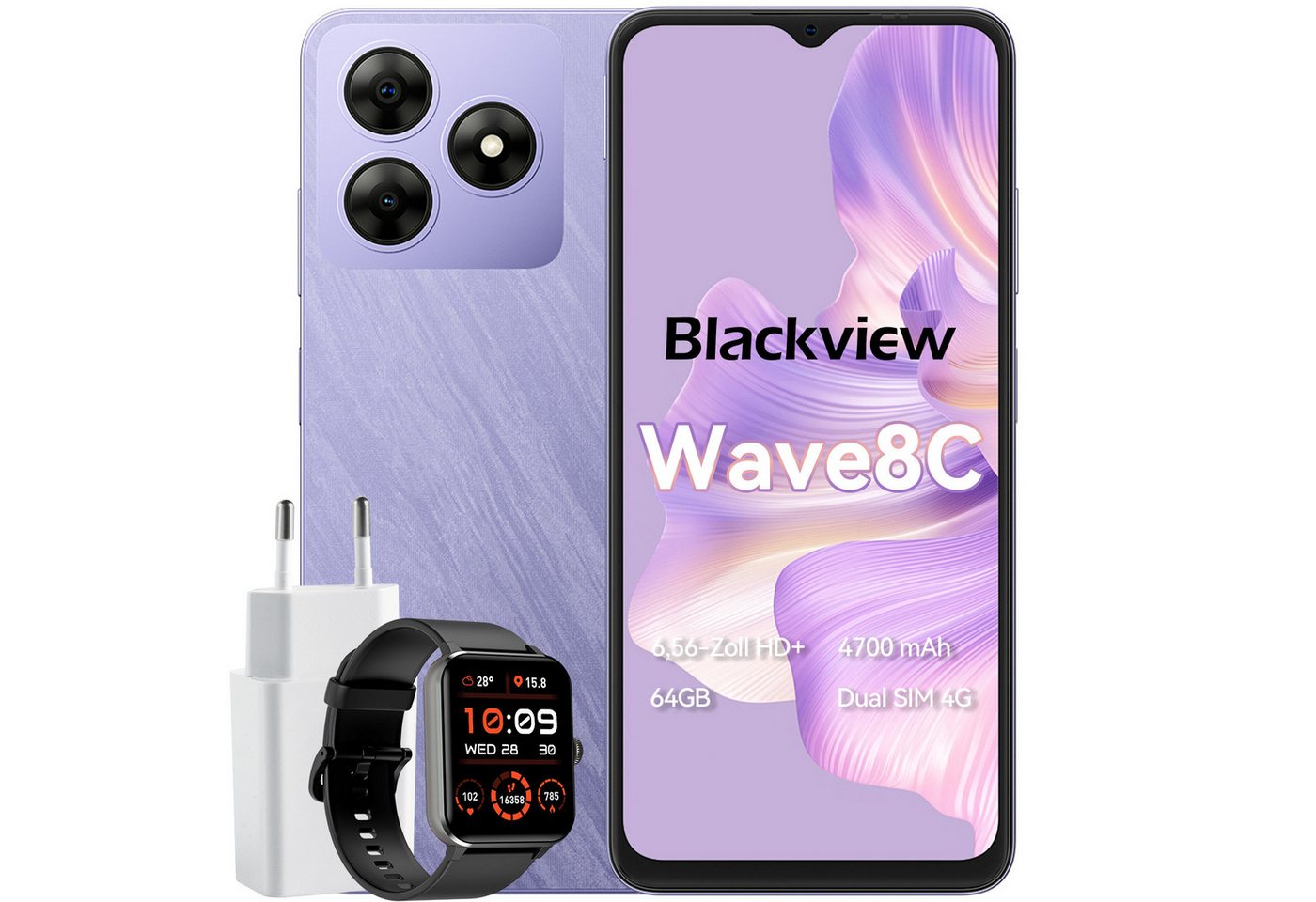 blackview Wave8C 2+64GB incl. 10W USB-Ladegerät und R50 Smartphone (13 MP Kamera, Android 14, Dual SIM 4G, AI-Dialog) von blackview