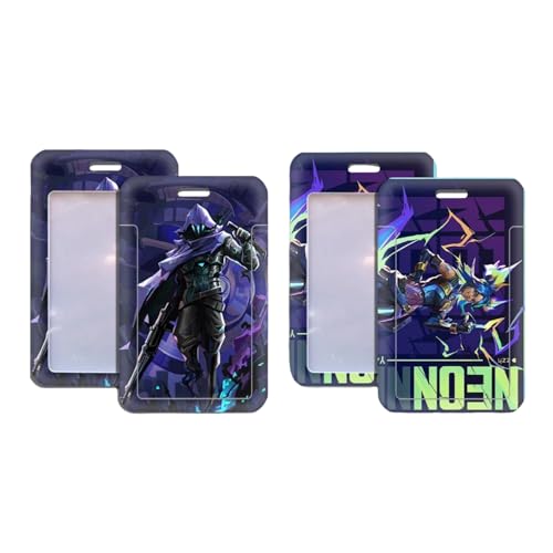 2 Stück Valorant Neon Anime Ausweishalter Set mit Umhängeband, Lanyard mit Kartenhalter, für Personalausweis von Bus, Büroschule von bluemx